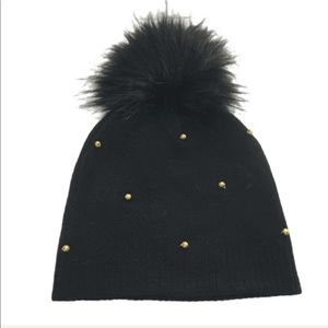 Mad Engine Oversized Faux Fur Pompon Black Hat